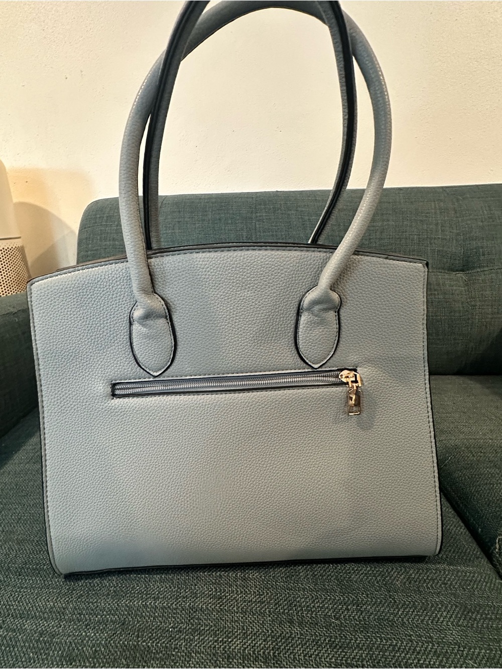 Structured Satchel Handbag in Light Blue with Gold Hardware - Picture 3 of 11
